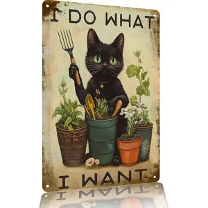 "I Do What I Want" Black Cat Gardening Metal Sign 12x8 Inches – Aluminum Funny Cat & Garden Wall Decor