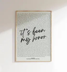 Book Quote Print, Fourth Wing Quote, Rebecca Yarros, It's Been My Honor, Wall Art, Book Lover Poster (Unframed)