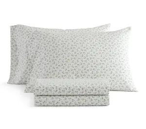 Martha Stewart Kennedy Floral White/Green Cotton King Sheet Se