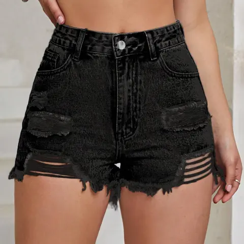 Women's Frayed Hem Denim Shorts High Waist, Casual Chic Fashion Ripped Shorts for Daily Outdoor Wear, Ladies Bottoms for Spring, Fall & Summer, Micro Shorts, American Style Shorts