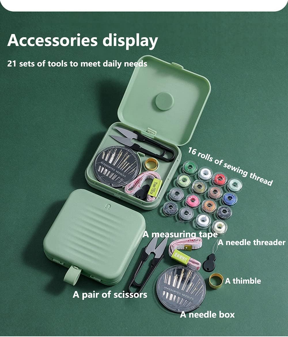 Portable Travel Home Mini Sewing Kit with Needle Threader & Scissors, Includes Mini Sewing Box, Beginners DIY Sewing Kit in Blue Box