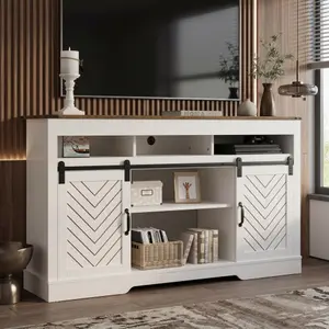 Bellemave Farmhouse Tall TV Stand - 65+ in TV Compatible, Sliding Barn Door, Storage Cabinets, Living Room Bedroom Media Console
