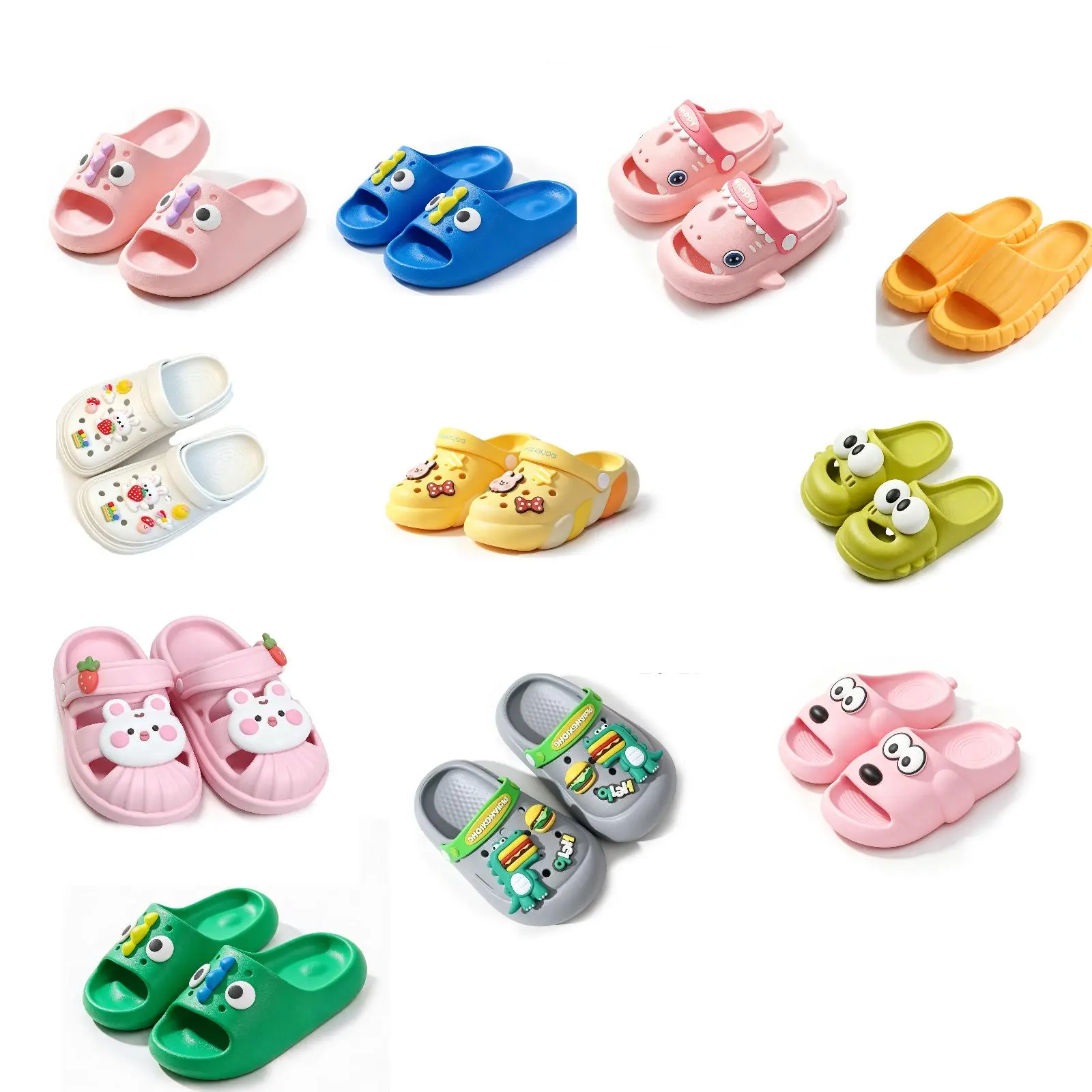 16Pairs Muilti-style Kids Anti-Skid EVA Summer Slippers, Kids Clogs Boys Girls,Cute Cartoon Slides, Comfortable Lightweight Water Shoes for Beach, Pool, Shower, Garden, Breathable Home Bath Sandals for Outdoor Activities