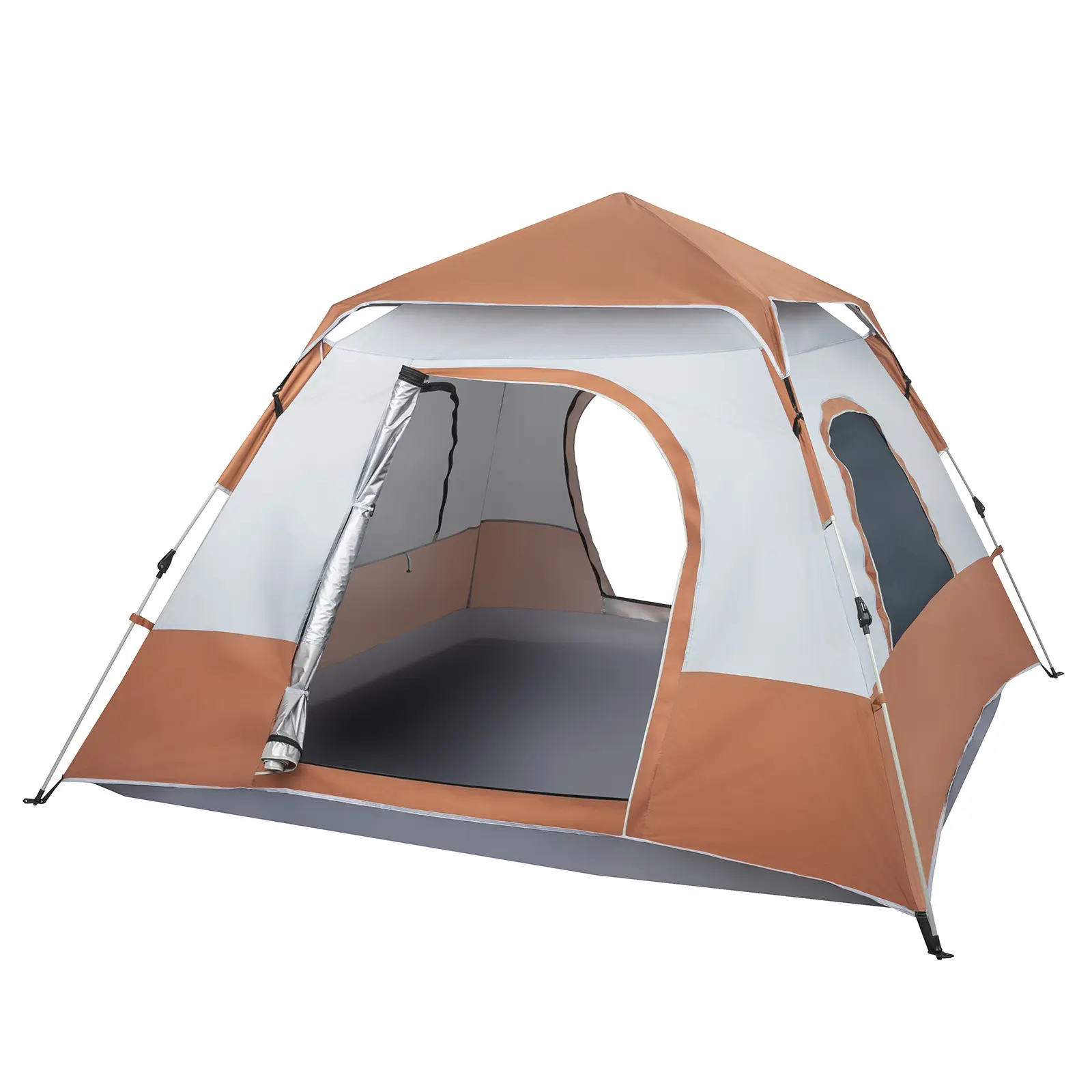 Brown 240*240*150cm Automatic Quick-Opening 4-Person Family Camping Tent, Ideal for Adventure, Hiking (Spring-Ready Dome Tent), Automatic Dome Tents, Adventure Dome Tents