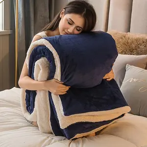 Double Sided Sherpa Flannel Blanket, Queen Size. Ultra soft fuzzy plush microfiber, warm & fluffy reversible design, luxurious feel for bed and couch.