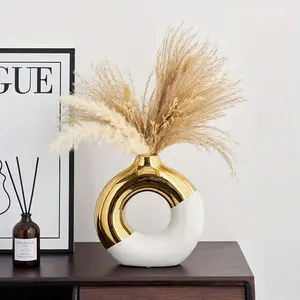 1pcs Dual-Tone Circular Decorative Vase for Home Decor, Table Decor, Perfect for Bedroom and Entryway Decoration, Stylish Centerpiece Accessory