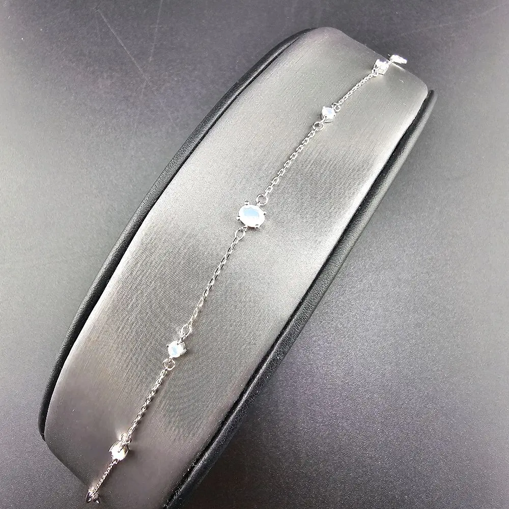 Silver Bracelet, Size 7, Opal-Colored Stones, for Everyday Wear