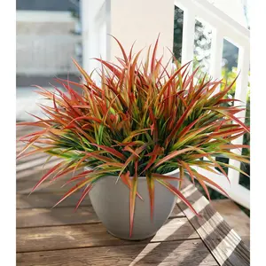 12Pcs UV Resistant Fake Artificial Outdoor Plants Plastic Grass Faux Greenery Stems Bushes Spring Decoration for Planters Patio Porch Window Box Pathway Garden Home Decor