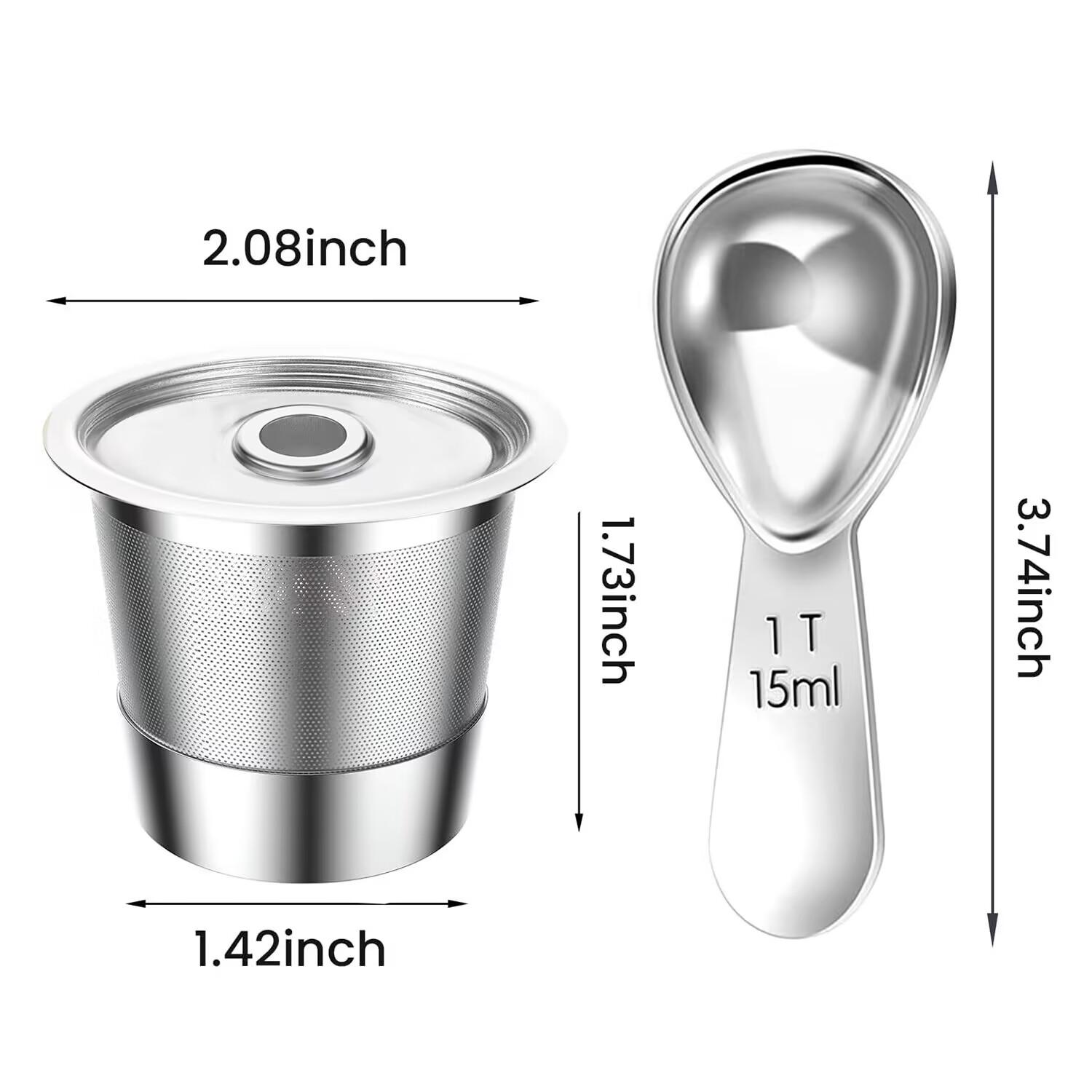 2 Pack Reusable K Cups Coffee Pods for Keurig Single Hole Machine: All Stainless Steel Refillable K Cups - Reusable Coffee Filters for Keurig, SUS 304‌, BPA-Free, Scoop