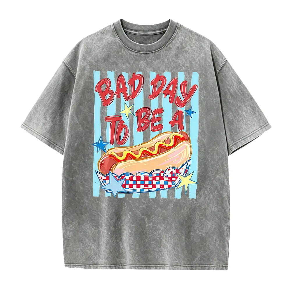 Men's Casual Cotton Seamless Short-Sleeve Plain Round Neck Smooth Graphics T-Shirt - Bad Day To Be A Hot Dog Tee, 4th of July Top, Memorial Day Menswear