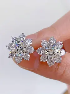 1 Pair Charm Cubic Zirconia Flower Stud Earrings Elegant Minimalist High Quality Earrings For Women For Party Engagement Anniversary Jewelry Valentine's Day Gift