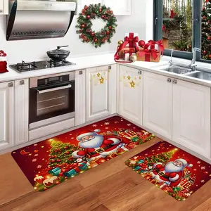 2/3pcs Christmas Kitchen Mat Set, Santa Claus and Gift Pattern Mat, Comfortable and Easy to Clean. Indoor and outdoor mats, suitable for doors, kitchens, corridors, bedroom entrances, and holiday decorative floor mats, Home Decor Rugs