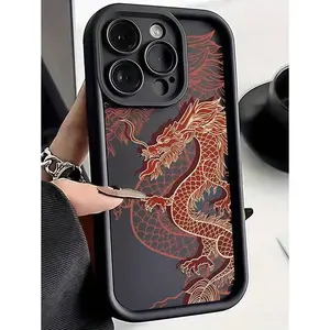 1pc Red Dragon King Printed Matte Bamboo Full Body Anti-Fall TPU Phone Case, Suitable For IPhone17/IPhone17 Air/IPhone17 Pro/IPhone17 Pro Max/16 Pro Max/15 Pro Max/14 Pro Max/13 Pro Max/12 Pro Max/11 Pro Max