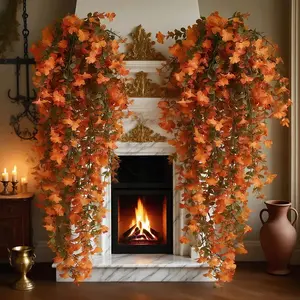 4 Pieces Simulated Orange Maple Leaf Ornaments UV Resistant Faux Autumn Plants Heavy Duty Plastic Indoor Outdoor Decorations for Porches Gardens Fireplace Mantles Thanksgiving No Maintenance Required All Year Round resistant realistic hanging plant