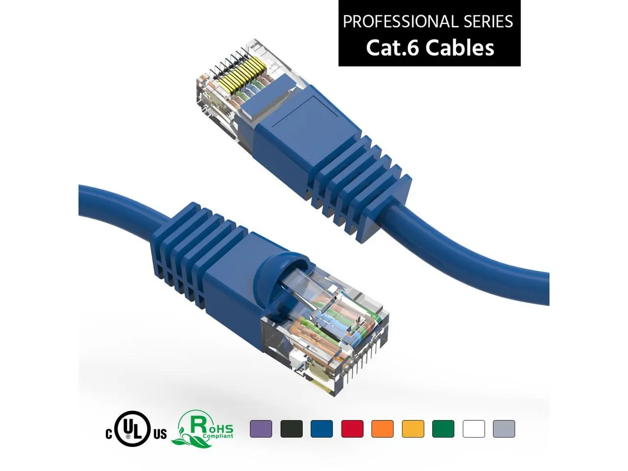 Nippon Labs Cat6 20FT UTP Ethernet Network Booted Cable - Blue - 20 ft. - 24AWG RJ45 Enhanced Cat 6 Patch Cable - 60CAT6-20BL