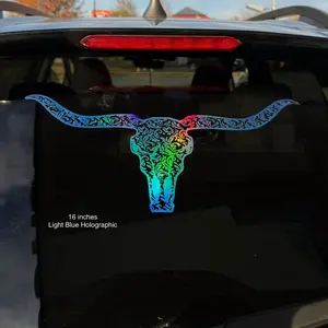 Longhorn Leather Tooled Decal Sticker for Car Windows or Walls - 3 Size Options