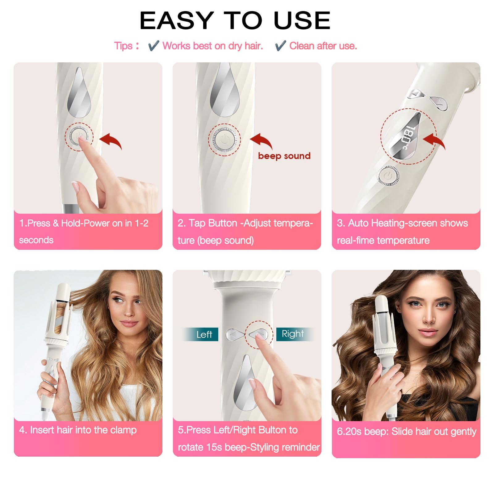 5-in-1 Automatic Rotating Curling Iron Set, Negative Ion Hair Styler for Effortless Curls, Beach Waves & Sleek Straight Looks, Fast Heat-Up, Anti-Scald Design