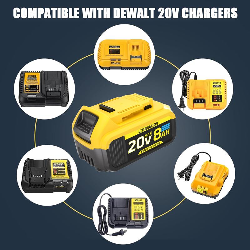 Upgraded 4-Pack 20V 8.0Ah Lithium Ion Batteries for De-walt 20 Volt Max XR Tools DCB200 DCB201 DCB203 DCB204 DCB206 DCB207 High Capacity Long-lasting Power