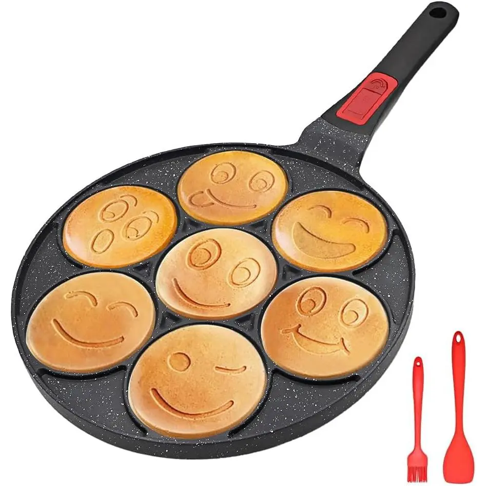 Pancake Pan Induction with Detachable Handle 7 Holes, Non Stick Mini Crepe Pan Pancake Mold for , Oven Safe, Black