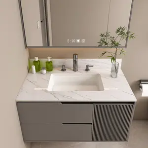 37 Inch Marble Vanity Top, White Vanity Top with 3 Pre-drilled Faucet Holes, Bathroom Vanity Top with Undermount Rectangular Middle Sink and 4" Height Backsplash, Bianco Carrara Venato RR
