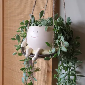 Resin Smiling Face Head Shape Hanging Swing Chair Planter Pot, Cute Garden Decor for String of Pearls Live Plants, Indoor-Outdoor Flower Garden Accessories, Small Unique Mother’s Day Gift,summervibes