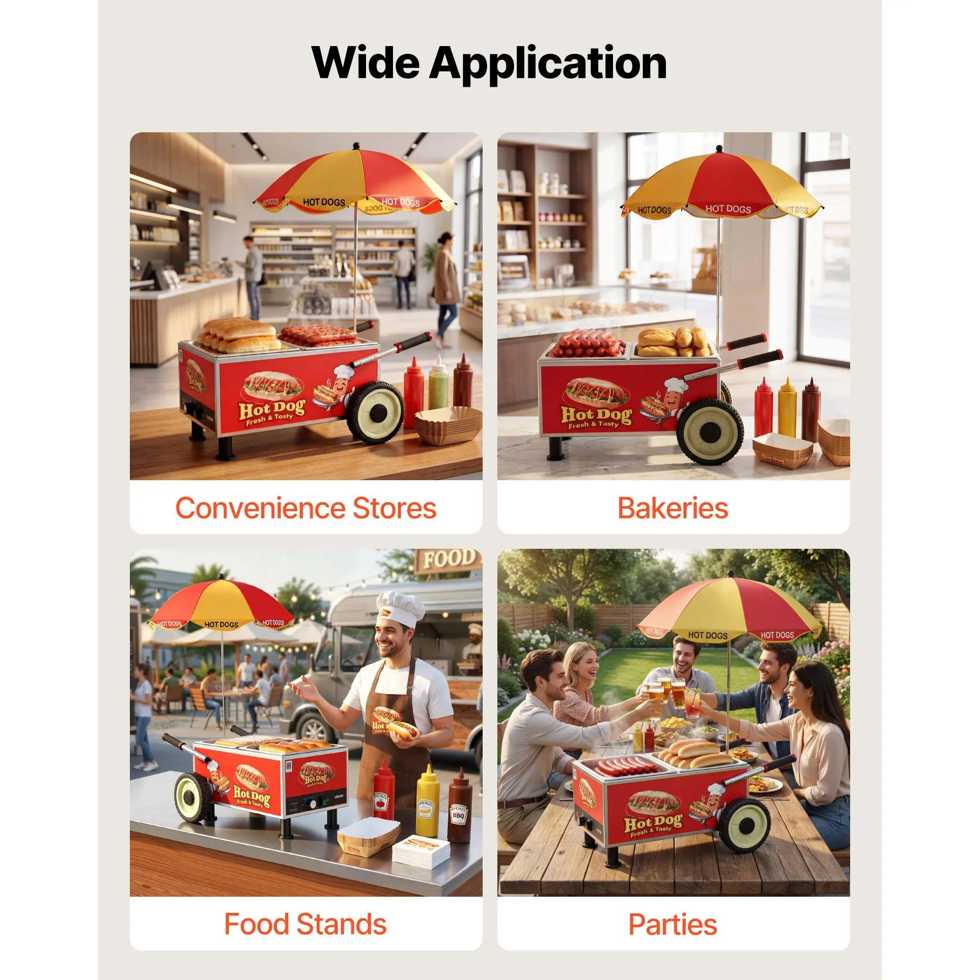 Summervibes VEVOR M-112 Model Electric Hot Dog Steamer Cart, 1200W