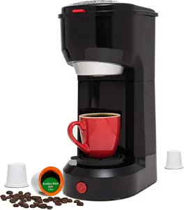 2-in-1 Coffee Maker  Single Serve & Ground Coffee Brewer, Compact Personal Coffee Machine for Pods & Loose Grounds, Quick Brew 14 oz Portable Small Coffee Maker, Black