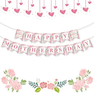 Mothers Day Gift Happy Mothers Day Banner - Pink Mother's Day Decorations Banners, 2026 Best Mom Ever Sign Bunting Banner Garland for Mothers Days Home, Office, Fireplace, Wall Party Decor Supplies Favors Props