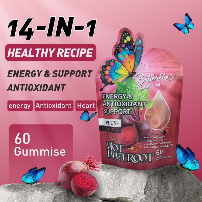 Butterfly's Tear Hot Beetroot & Super Berberine Gummies – 14-in-1 With Beet Root, Cayenne, NAD+ – Energy, Blood Pressure, Gut Support – 60 Count