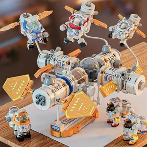 1054pcs Semi-Transparent Astronaut Space Station Building Kit, Creative Building Block, 6IN1 with 6 Astronauts, Engaging STEM Toy for Kids, Family Decorative Model to Learn Space Knowledge