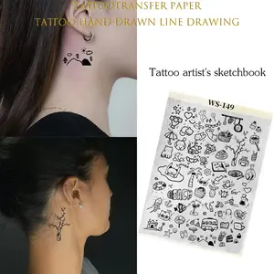 1pc A4 Cute Small Animal & Small Item Style Tattoo Transfer Paper – Pre-designed Adorable Templates, No Hand-Drawing Required, Compatible with Transfer Gel, Suitable for Arm/Back/Abdomen etc., Folder Packaging to Prevent Damage, Ideal for Tattoo Beginners