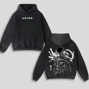 "Arise" Sung Jin Woo - Solo Leveling Anime Double Printed Vintage Oversized Lightweight Acid Washed Hoodie, Gift For Anime Fan, Anime Merch, Anime Manga FDE SU0