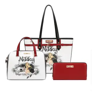 Nikky 3PC Set - Tote Crossbody & Wallet with Vintage Floral Eco-Leather Design Gold-Tone Hardware & Premium Lining for Stylish Everyday Use