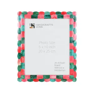 Handicraft Home Handmade Scalloped Picture Frame Bone Inlay Red Green-8x10”