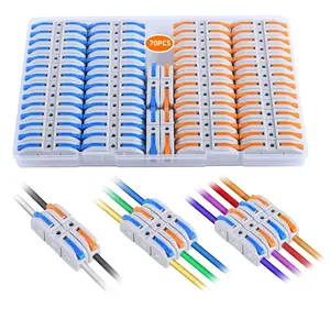 Lever Wire Connectors, HTCELLE 70-Piece Quick Connect Electrical Splicing Kit for Compact Inline Terminals - 28-12 AWG