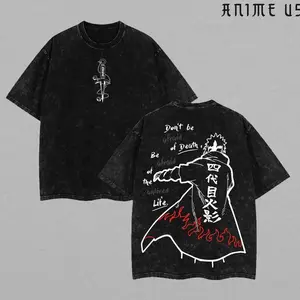 Namikaze Minato Naruto Anime Double Printed Vintage Washed Tee Unisex Oversize Anime Manga Washed Heavyweight Cotton T-shirt, Gift For Anime Fan, Anime Lover Q4U