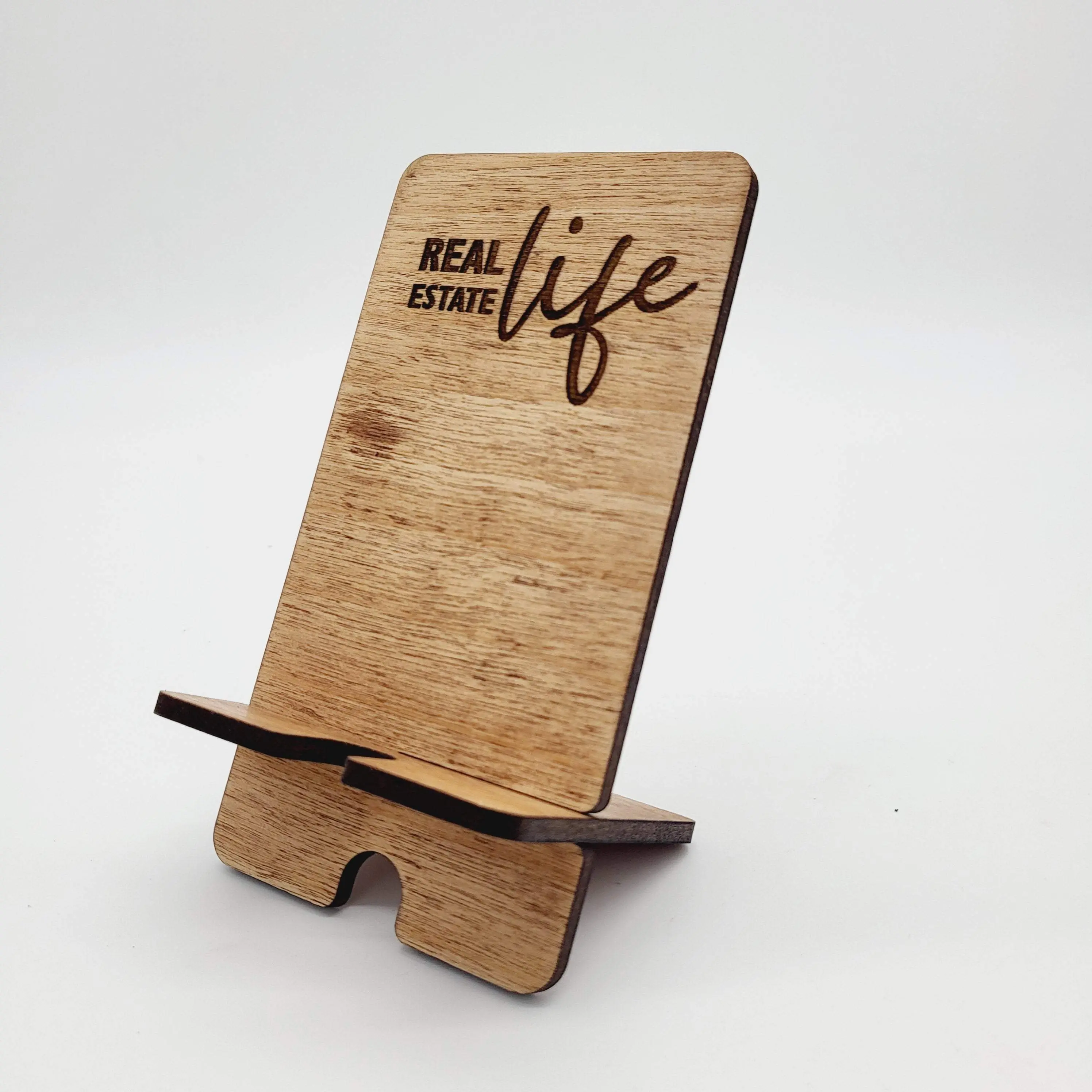 Customizable Wooden Phone Stand For Realtors - "Real Estate Life"
