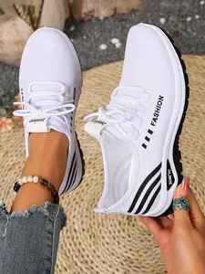 Women's Fashion Casual Sports Shoes, Sporty Running Shoes, Lightweight Breathable Low Top Sneakers, Comfortable Knit Running Shoes for Vacation Garden Leisure Walk Travel Beach, Fashionable Running Shoes
