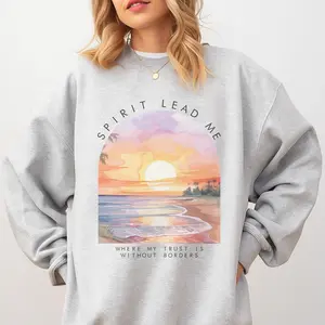 Faith Spirit Lead Me Sunset - Ash Grey - Sublimation-  - Unisex Jersey Sweatshirt