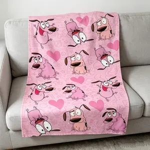 Cowardly Dog - Courage Pink Cartoon Blanket Soft Funny Throw Blanket Cozy Lightweight Plush Portable Cover Blanket For Sofa,Warm Gift For Birthday,Christmas,Multiple Blanket
