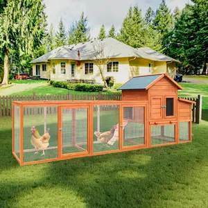 122＂Large Wooden Chicken Coop,Outdoor Hen House with Nesting Box ,Wire Fence Poultry Cage
