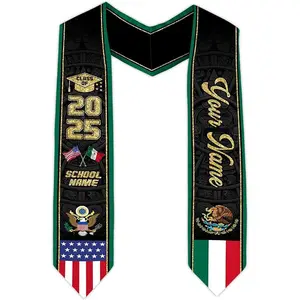Custom Mexico Graduation Stole 2025, Personalized Mexican American Flag Graduation Sash, Mexican Graduation Scarf