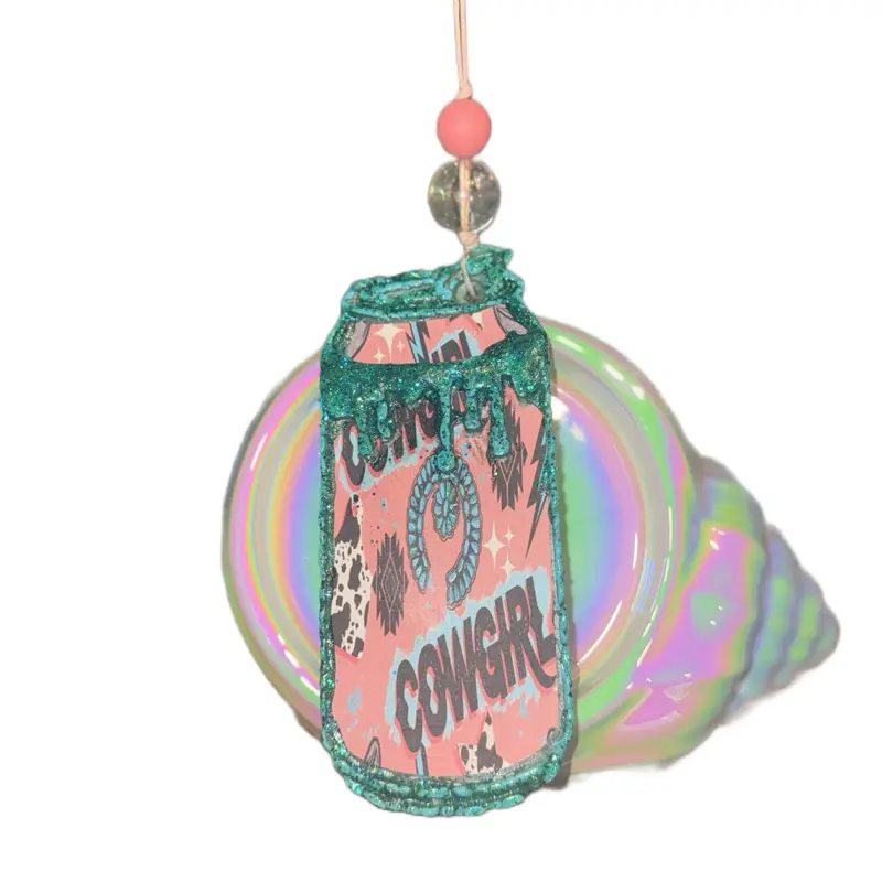 Drip Can COWGIRL Freshie; Inner Peace Scent; Turquoise & Glitter Western Air Freshener with Colorful Beads and Iridescent Design; luxury freshies scent car