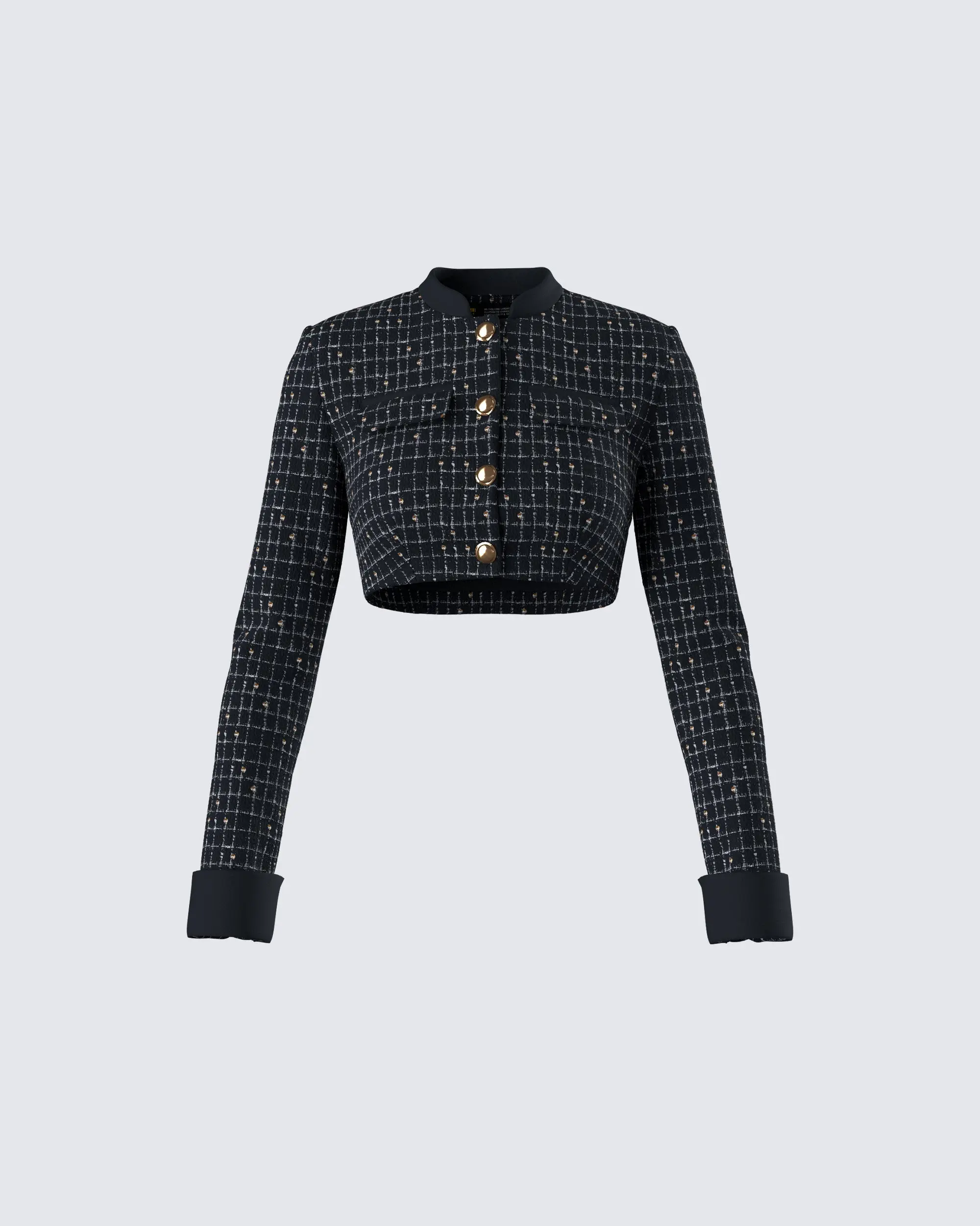Women's Black Tweed Cropped Jacket - Chic, Elegant Style, Premium Tweed Fabric Top-Coat for Casual, All-Season Wear