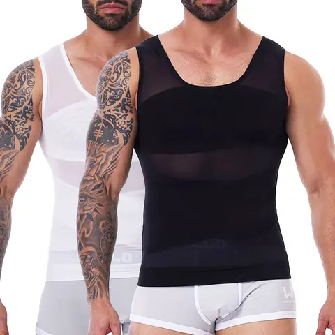 CATTIBOR 1/2/3 Pack Men's Compression Tank Top Body Shaper - Comfortable Mesh Sleeveless Athletic Training Apparel, Fitness Workout Vest, Gym Wear Undershirt for Running & Fitness