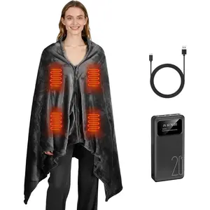 Portable Heated Blanket Battery Operated, 20000mAh Battery Rechargeable Heated Blanket with 3 Heating Levels, 70"x40" USB Wearable Electric Blankets for Ca