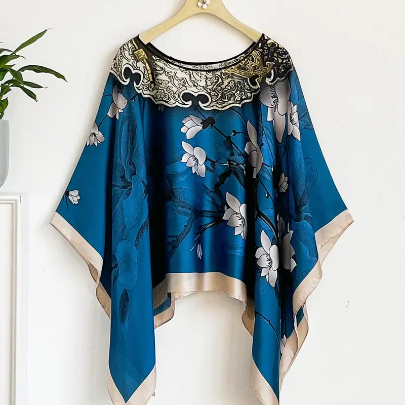 French Luxurious Floral Print Silk Feel Shawl, Windproof Sandproof Soft Scarf Wrap, Fashionable Versatile Style for All Seasons, Floral Pattern Shawl