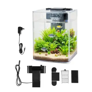 VEVOR Fish Tank Aquarium, 2 Gallon Arch Ultra-Clear GPPS Starter Smart Tank Adjustable 3 Color Lighting, Self Cleaning System Fishbowl for Freshwater & Saltwater Fish Home, Office, or Pet Use
