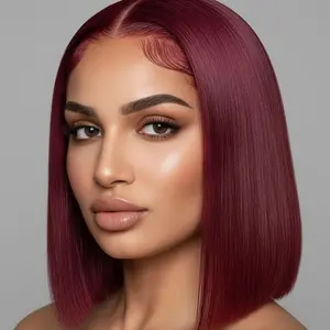 SDDRSRA 12A Bob Wigs Human Hair Red 13X4 Bob Lace Frontal Wigs Human Hair for Women 180% Density Wear and Go Glueless Wig Blunt Cut Straight Short Bob Wigs Pre Plucked With Baby Hair 10 Inch
