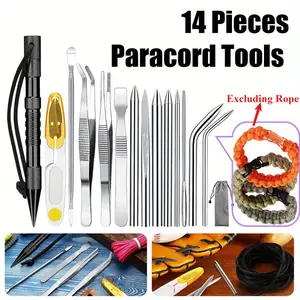 14 Pieces Paracord Tools Needles Paracord FID Set Stitching Set Stainless Steel Lacing Needles Smoothing Tool Knotter with Marlin Spike for Work Leather Weaving,Christmas Party Gifts,Hand Tools Kits